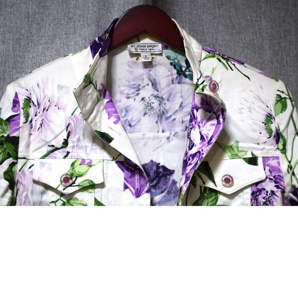 St. John Sport by Marie Gray Petite Floral Denim Jacket White Purple Green - Picture 2 of 4